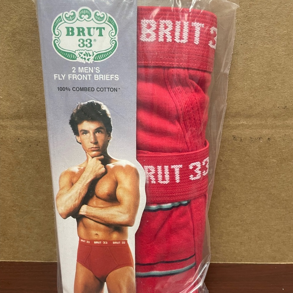 Vintage Brut 33 Size Small Fly Front Briefs NOS 2 Pair Pack Red Red Stripes